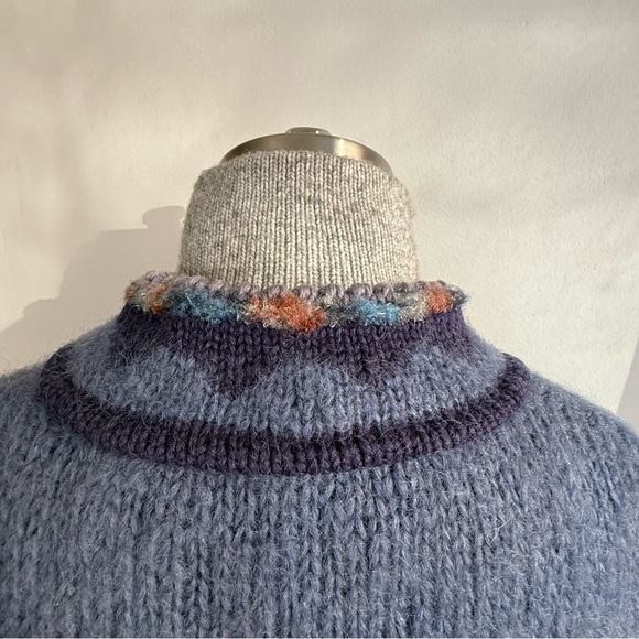 Vintage Wool Mohair Whimsical Cardigan Appliqué Boy & Goose Patchwork Knit - Picture 13 of 17